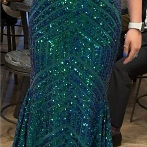 Jovani Teal Sequin Maxi Dress